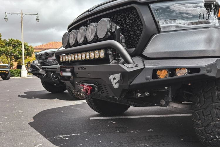 Attica 4x4 terra series front bumper ATTRM03A103-BX adds heavy-duty steel protection to 2019-2024 Ram 1500 trucks