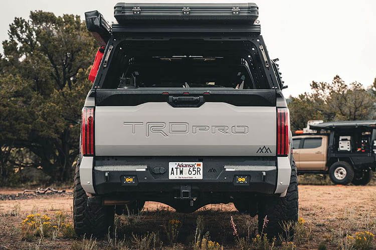 Backwoods BWTU3R-9755 rear bumper for Toyota Tundra 2022+, heavy duty steel offroad rear bumper upgrade.