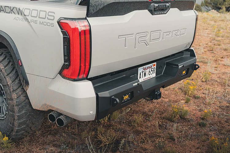 Backwoods BWTU3R-9755 rear bumper for Toyota Tundra 2022+, heavy duty steel offroad rear bumper upgrade.