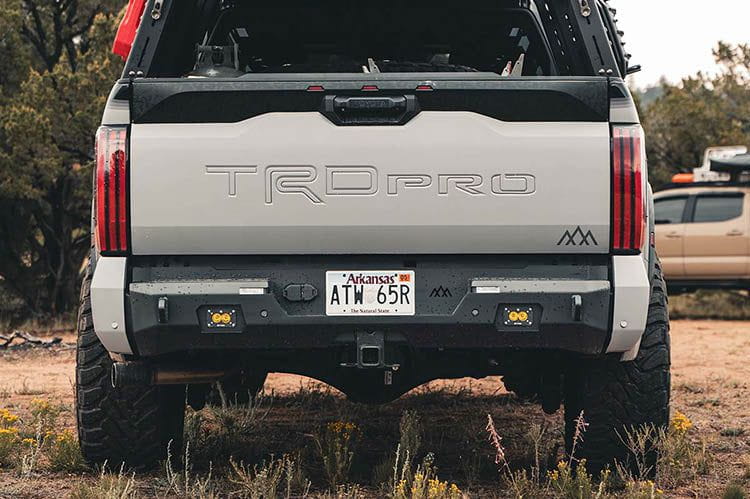 Backwoods BWTU3R-9755 rear bumper for Toyota Tundra 2022+, heavy duty steel offroad rear bumper upgrade.