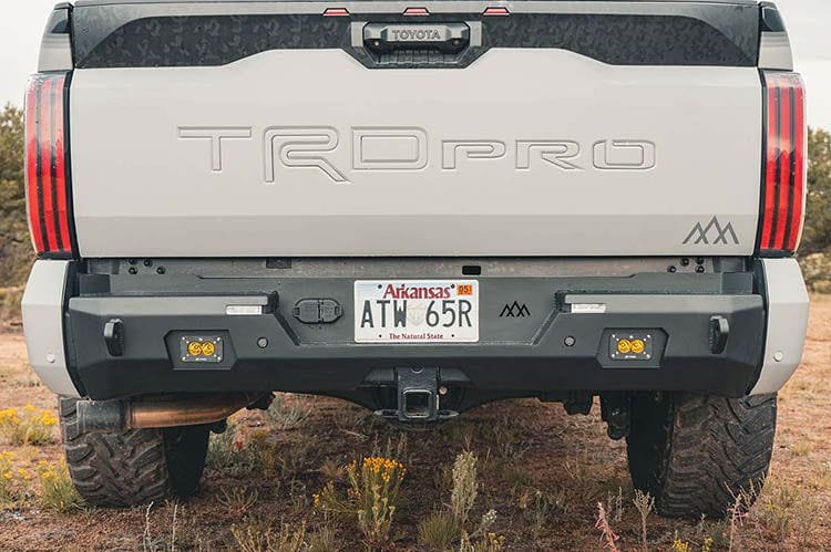 Backwoods BWTU3R-9755 rear bumper for Toyota Tundra 2022+, heavy duty steel offroad rear bumper upgrade.