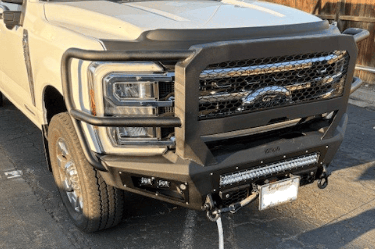 Front view of a Bodyguard A2 Extreme winch-ready front bumper for 2023-2026 Ford F250/F350 Superduty