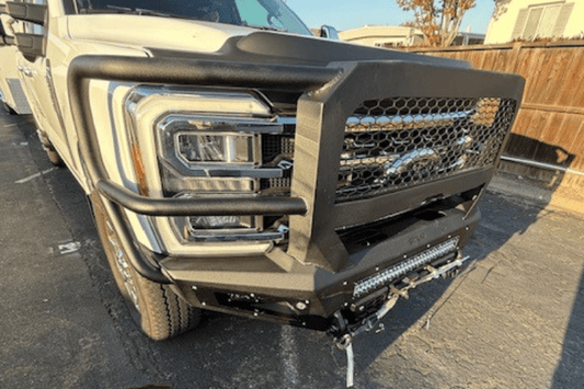 Front view of Bodyguard A2 Extreme winch-ready front bumper for 2023-2026 Ford F250/F350 Superduty