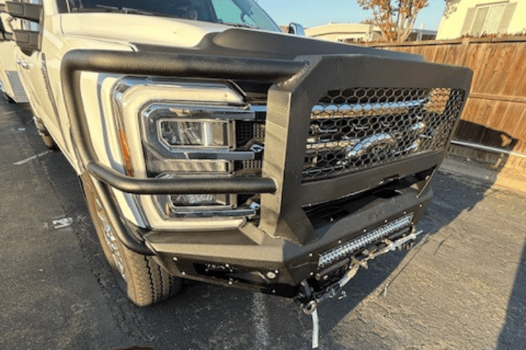 Front view of Bodyguard A2 Extreme winch-ready front bumper for 2023-2026 Ford F250/F350 Superduty