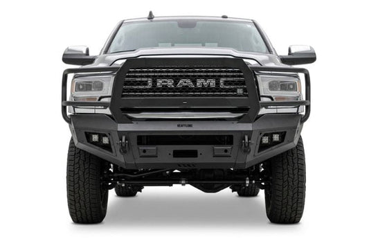 Bodyguard A2 Extreme front bumper CER19BYBMH for 2019–2026 Ram 2500/3500, bare metal finish, parking sensor cutouts, includes camera relocation harness