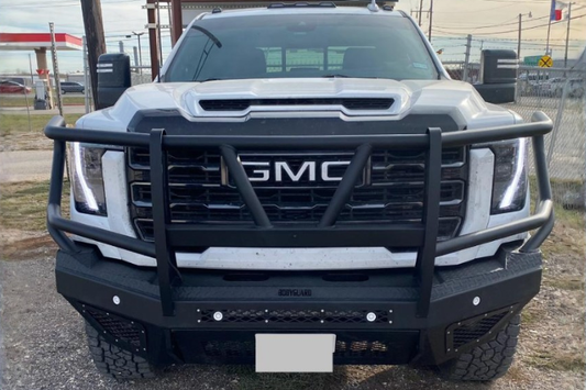 Aftermarket Bodyguard bumper for GMC Sierra truck front-end replacement.