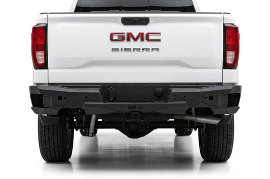 Bodyguard Freedom Series rear bumper MGC19AYB for 2019–2026 GMC Sierra 1500, bare metal with parking sensor cutouts