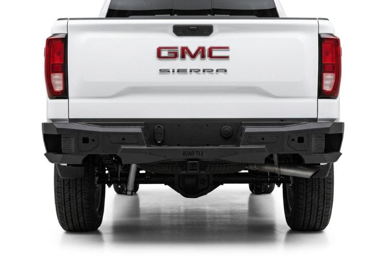 Bodyguard Freedom Series rear bumper MGC19AYB for 2019–2026 GMC Sierra 1500, bare metal with parking sensor cutouts