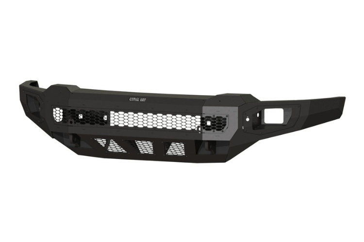 Bare metal Bodyguard front bumper for 2024–2026 Chevy Silverado 2500/3500, highlighting a heavy duty aftermarket bumper design