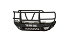 Bodyguard T2 Extreme front bumper replacement for 2023–2026 Ford F450/F550 Super Duty in texture black with parking sensor cutouts, camera harness, winch mount skid plate, and mesh grille.