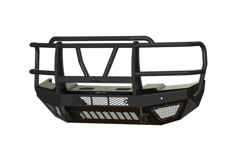 Grille guard front bumper for Ford Super Duty with Bodyguard heavy duty design.