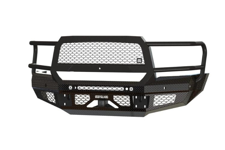 Bodyguard FT Extreme front bumper JER19DYGMH for 2019-2026 Ram 4500/5500 gloss black with camera relocation harness