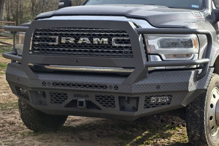 Bodyguard FT Extreme heavy duty front bumper JER19DYTMH for 2019-2026 Ram 4500/5500 textured black with camera harness