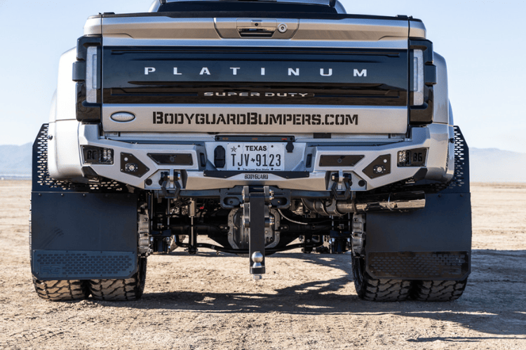 Textured black Bodyguard steel rear bumper truck back bumper for Ford Super Duty with sensor cutouts