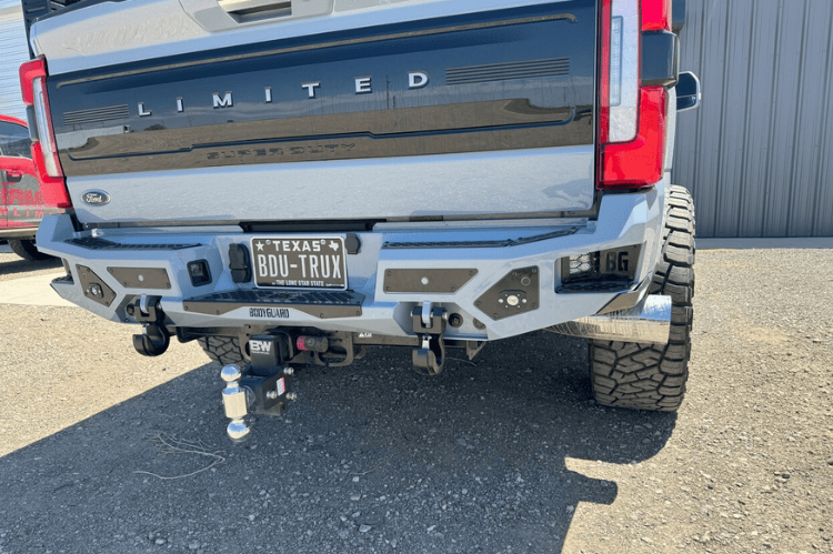 Bodyguard steel rear bumper truck back bumper for Ford Super Duty F450 with parking sensor cutouts