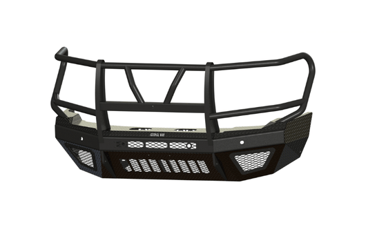 Steel front bumper for GMC Sierra featuring aftermarket design and rugged replacement bumper style.
