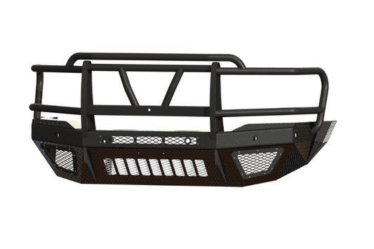 Bodyguard T2 Extreme textured black front bumper for 2019–2026 Ram 4500/5500 with camera harness, grill mesh, and skid plate