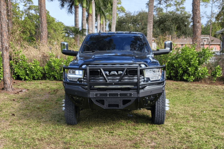 Bodyguard T2 Extreme textured front bumper for 2019-2026 Ram 4500/5500 with grill mesh and receiver skid plate