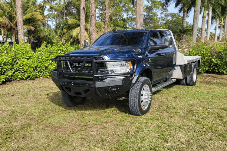 Bodyguard T2 Extreme textured front bumper for 2019-2026 Ram 4500/5500 with grill mesh and receiver skid plate