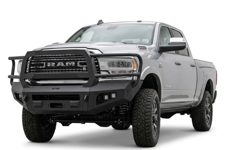 Bodyguard A2 Extreme truck front bumper CER19BYTMH for 2019–2026 Ram 2500/3500, textured black with sensor cutouts and camera harness
