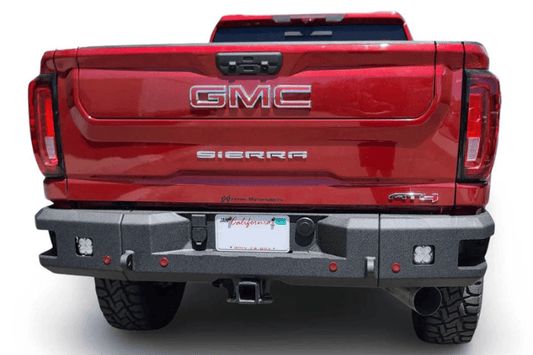 Heavy-duty aftermarket back bumper CUB990571 by Chassis Unlimited Attitude, textured black powder coat, custom fit for Sierra 2500/3500