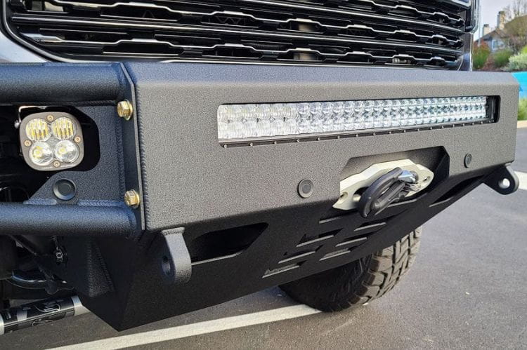 Chassis Unlimited Diablo CUB950322RAW aftermarket front bumper for 2019–2025 Ram 2500/3500 with raw steel finish and sensor cutouts