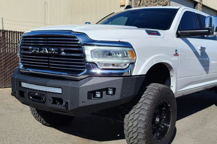 Chassis Unlimited Attitude CUB980321RAW custom front bumper for 2019–2025 Ram 2500/3500, raw steel finish ready for customization