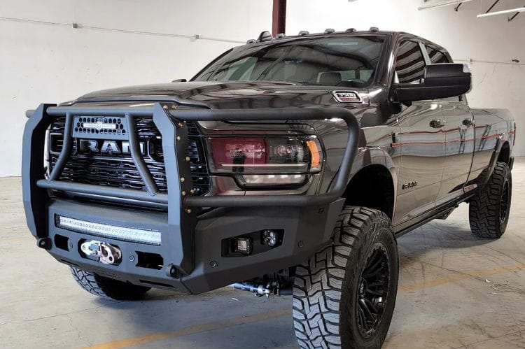 Chassis Unlimited Attitude CUB980322BG front bumper with grille guard for 2019–2025 Ram 2500/3500, textured black, sensor cutouts