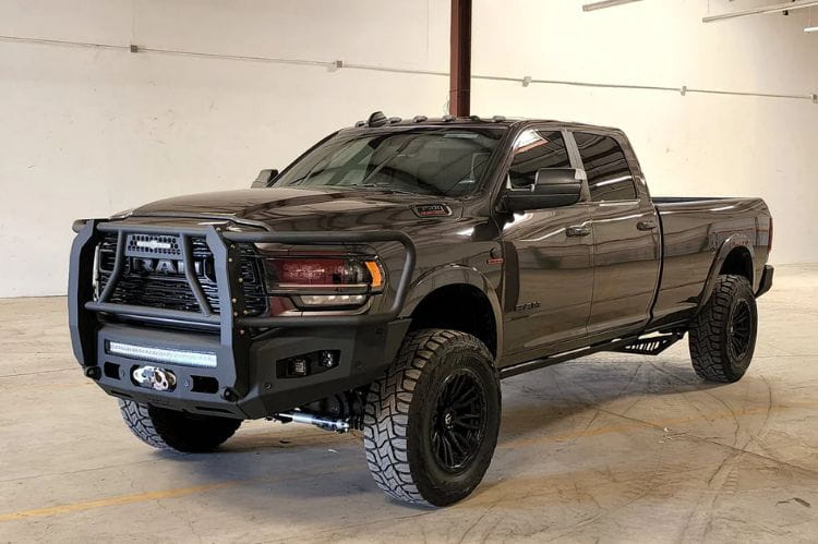 Chassis Unlimited Attitude CUB980322BG front bumper with grille guard for 2019–2025 Ram 2500/3500, textured black, sensor cutouts