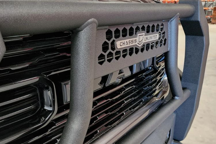 Chassis Unlimited Attitude CUB980322BGRAW front truck bumper with guard for 2019–2025 Ram 2500/3500, raw finish, sensor cutouts