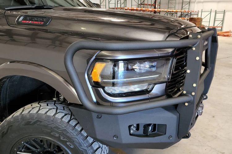 Chassis Unlimited Attitude CUB980322BGRAW front truck bumper with guard for 2019–2025 Ram 2500/3500, raw finish, sensor cutouts