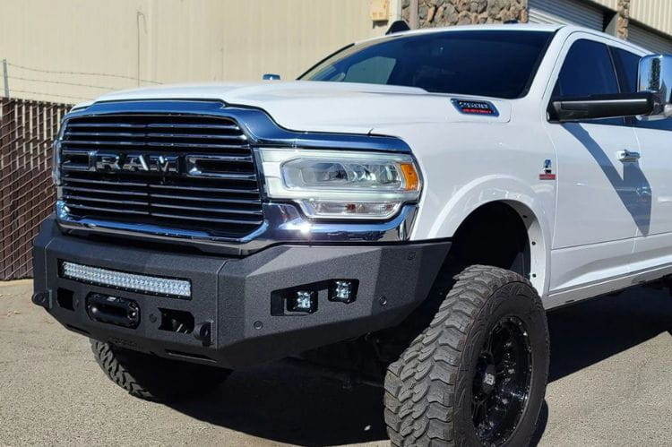 Chassis Unlimited Attitude CUB980322RAW offroad front bumper for 2019–2025 Ram 2500/3500, raw steel with sensor cutouts