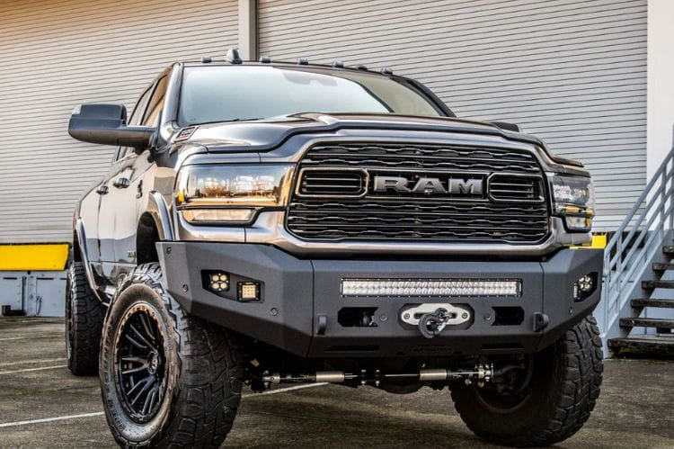 Chassis Unlimited Attitude CUB980322RAW offroad front bumper for 2019–2025 Ram 2500/3500, raw steel with sensor cutouts