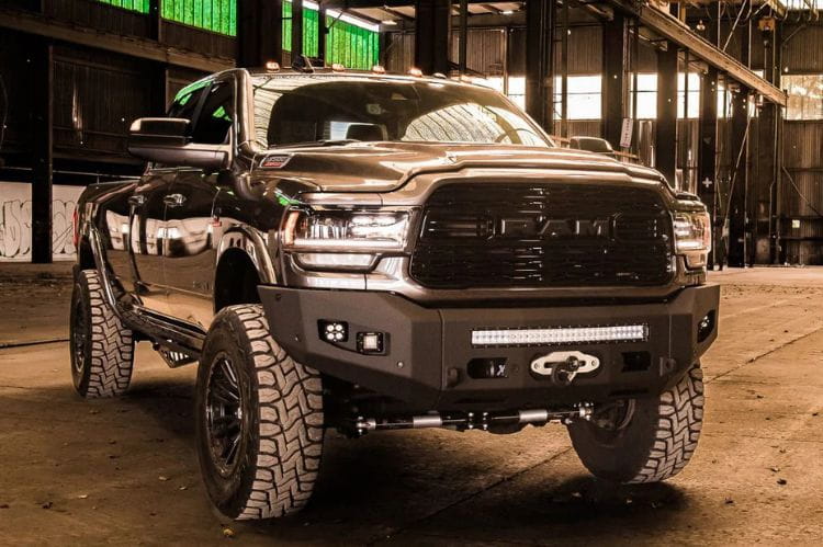 Chassis Unlimited Attitude CUB980322RAW offroad front bumper for 2019–2025 Ram 2500/3500, raw steel with sensor cutouts
