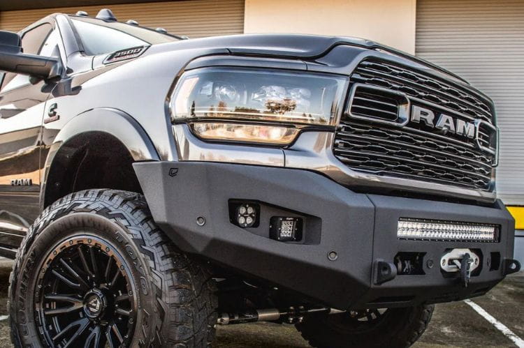 Chassis Unlimited Attitude CUB980322RAW offroad front bumper for 2019–2025 Ram 2500/3500, raw steel with sensor cutouts