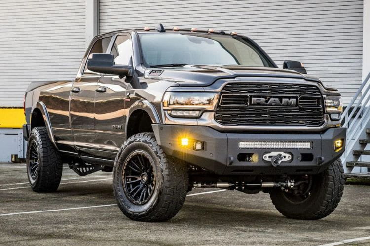 Chassis Unlimited Attitude CUB980322RAW offroad front bumper for 2019–2025 Ram 2500/3500, raw steel with sensor cutouts