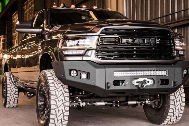 Chassis Unlimited Attitude CUB980322RAW offroad front bumper for 2019–2025 Ram 2500/3500, raw steel with sensor cutouts