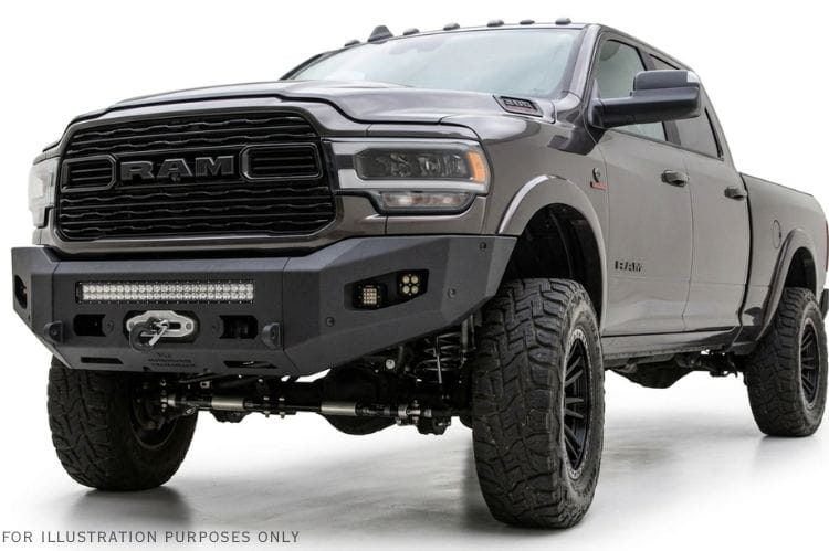 Chassis Unlimited Attitude CUB980322RAW offroad front bumper for 2019–2025 Ram 2500/3500, raw steel with sensor cutouts