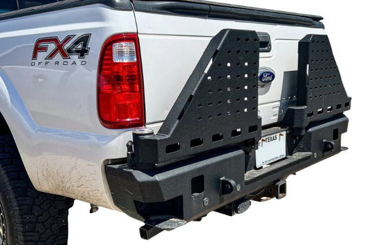 Dual swing out rear bumper CUB960121RAW by Chassis Unlimited for 1999–2016 Ford F250/F350 Superduty with a rugged raw steel finish
