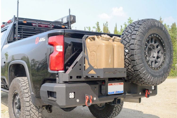 Chassis Unlimited dual swing out rear bumper CUB960572RAW for 2020-2025 Chevy Silverado 2500/3500, raw finish and sensor cutouts