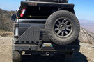 Chassis Unlimited CUB960752 dual swing out rear bumper with tire carrier for 2023+ Ford F250/F350 Super Duty rugged utility build.
