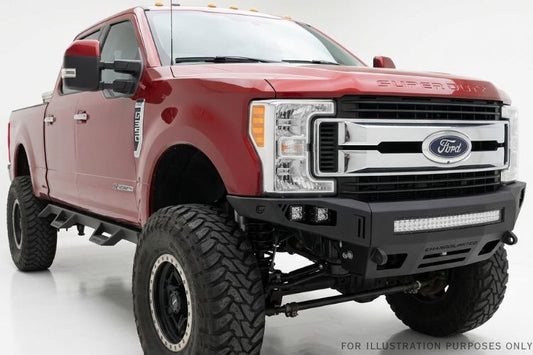 Chassis Unlimited front bumper Octane CUB900141 for 2017–2022 Ford F250/F350 Superduty. Textured black steel with heavy-duty design