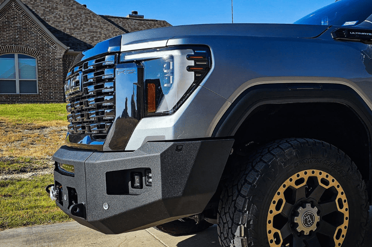 Chassis Unlimited CUB980691 front bumper replacement textured black powder coat for 2024+ GMC Sierra 2500/3500 heavy-duty protection