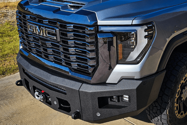 Chassis Unlimited CUB980691 front bumper replacement textured black powder coat for 2024+ GMC Sierra 2500/3500 heavy-duty protection
