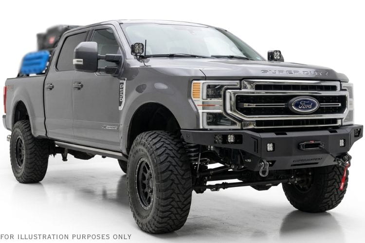 Chassis Unlimited CUB940141 heavy duty winch bumper for 2017–2022 Ford F250/F350 Super Duty, textured black powder coat, perfect for off-road use