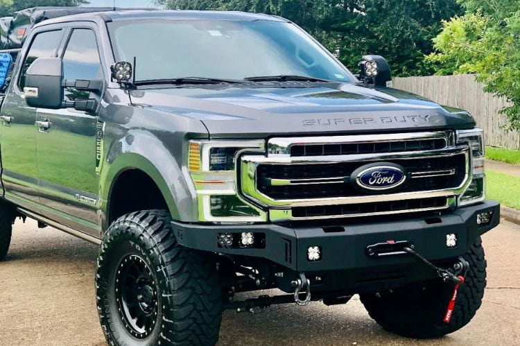 Chassis Unlimited CUB940141 heavy duty winch bumper for 2017–2022 Ford F250/F350 Super Duty, textured black powder coat, perfect for off-road use
