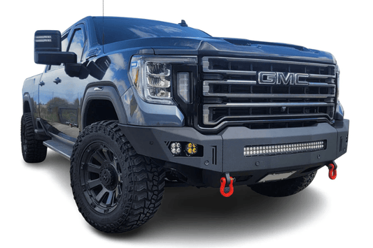 Chassis Unlimited Octane CUB900572 GMC Sierra front bumper in textured black, built for 2020–2023 2500/3500 with sensors