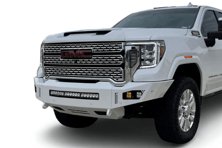 Chassis Unlimited Octane CUB900572 GMC Sierra front bumper in textured black, built for 2020–2023 2500/3500 with sensors