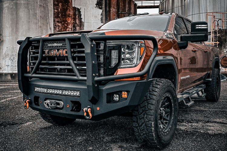 Front truck bumper Chassis Unlimited Attitude CUB980571BG heavy-duty build with winch guard for 2020–2023 GMC Sierra 2500/3500