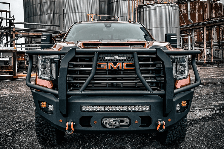 Front truck bumper Chassis Unlimited Attitude CUB980571BG heavy-duty build with winch guard for 2020–2023 GMC Sierra 2500/3500